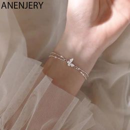 Sweet Shining Zircon Butterfly Bracelet For Women Anti-allergic Silver Colour Chain Bracelet With S925 Stamp Gift S-B401