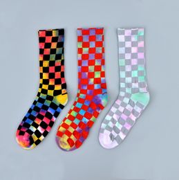 New Tie-dye Plaid Men and Women Socks Cotton Colorful Vortex Fluorescence HipHop Skateboard Funny Happy Girls Sockings