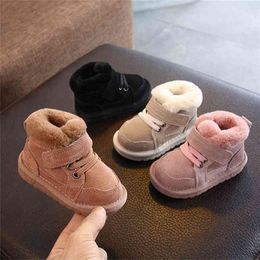 New Winter Baby Snow Boots Unisex Leather Cute Boys Girls Shoes Warm Cotton Kids Sneakers Soft Bottom Toddler Baby Shoes 210326
