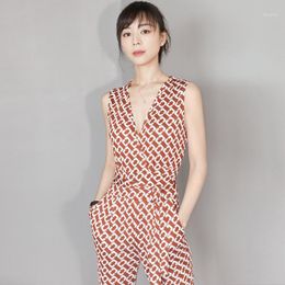 Women's Jumpsuits & Rompers Gedivoen Fashion Designer Jumpsuits Women V Neck Printed Lace Up Slim Ladies Summer Casual Office Lady Playsuits