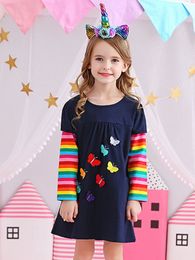 Toddler Girls Butterfly Appliques Rainbow Striped 2 In 1 Dress SHE