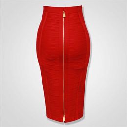 13 Color 58Cm Lady Sexy Zipper Black Blue Orange Red Rayon Bandage Skirt Designer Pencil Faldas 210527