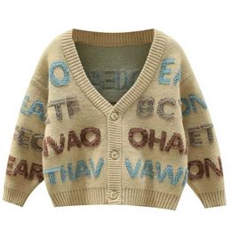 Autumn Winter Boys Letter Printed Sweaters Clothes Male Child Shirt Kids Cardigan Children's Coats Children Cute Outerwear 211106