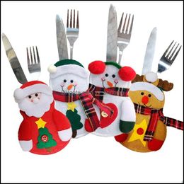 Christmas Decorations Festive & Party Supplies Home Garden Snowman Santa Claus Elk Tableware Holder Sierware Pockets Set Knife And Fork Bags