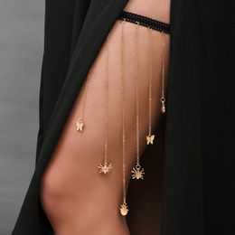 Simple Female Gold Colour Metal Chain Tassel Leg Chain For Women Cute Spider Butterfly Beetle Insect Thigh Chain Body Jewellery
