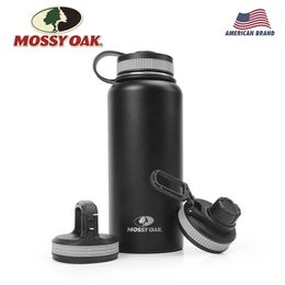 MOSSY OAK 900ml Stainless Steel Vacuum Insulated Sports Water Bottle - Wide Mouth Leak-Proof Double Wall Bottle with 3 Lids 210809