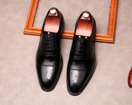 Fashion Men Oxford Shoes Brogues Genuine Leather Italian Design Dress Lace Up Business Wedding Black Formal Party Shoe Men