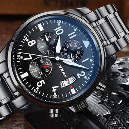 Sinobi Hohe Qualität Pilot Herren Chronograph Armbanduhr Wasserdicht Luxus Marke Edelstahl Taucher Männer Genf Quarzuhr Q0524