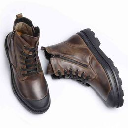 Natural Cow Leather Men Winter Boots Handmade Retro Men Boots Genuine Leather Men Winter Shoes #CX9550 210820