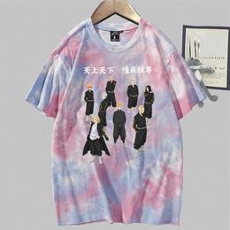 2021 Hot Anime Tokyo Revengers Print Fashion Round Neck Tie Dye T-shirt Y0809