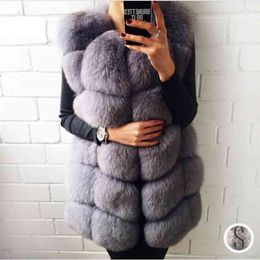 TRODEAM 70cm Long Faux Fur Vest For Women Genuine Leather Coats Winter Female Fur Jacket Luxury Outerwear Customise 210925