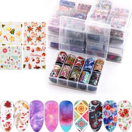 10 Sheets Christmas Nails Foil Transfer Sticker Winter Snowman Snowflake Xmas Tree Deer Nail Art Decals Tips Festival Decoration