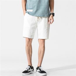 Shorts Men Cotton Linen Casual Shorts Mens Sweat Pants Summer Breathable Comfortable Drawstring Soft Shorts Men Streetwear Pants 210720