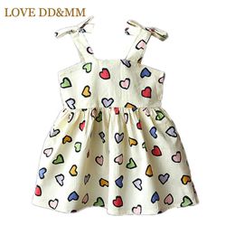 LOVE DD&MM Girls Dresses Summer Children's Clothing Cute Girl Color Love Full Printed Bow Tie Strap Simple Dress 210715