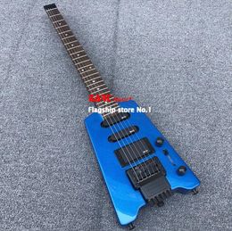 Blue Spirit Headless Electric Guitar Without Headstock, EMG Pickups, Tremolo Bridge, Black Hardware