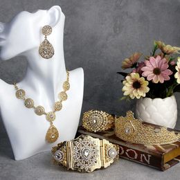 Sunspicems Gold Color Algeria Morocco Wedding Jewelry Sets Women Earring Necklace Bangle Tiaras Belt Bridal Bijoux Gold Color H1022