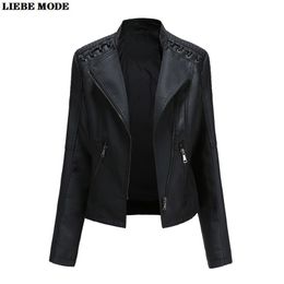 Punk Streetwear Faux Leather Jacket Women Harajuku Zipper Motorcycle Biker Slim Fit Jackets Coats Ladies Stand Collar Outerwear 211118