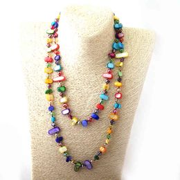 Fashio Long Knotted Halsband Rainbow Colour Crystal and Shell Necklace