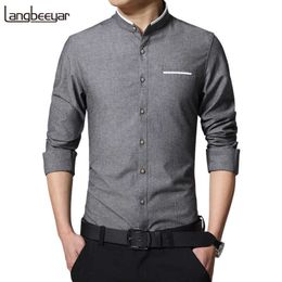 Fashion Casual Men Shirt Long Sleeve Mandarin Collar Slim Fit Shirt Men Korean Business Mens Dress Shirts Men Clothes M-5XL 210628