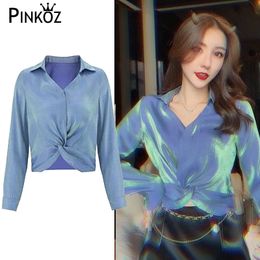 spring summer arrival elegant blue bouse women v-neck daily casual shirts haut femme plus size top blouse blusas 210421