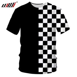 UJWI Summer Tee Shirt Homme Fashion O Neck 3D T Shirts Printed Black and white plaid Hip Hop 5XL 6XL Habiliment Man 210317