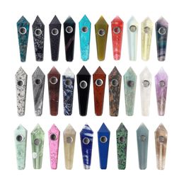 Natural Crystal Smoking Pipe Gemstone Healing Tower Point Tobacco Pipes 45 Colors for options