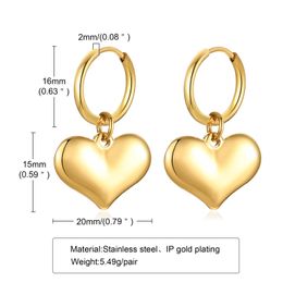 Stainless Steel Black / Gold Dainty Dangle Hoop Earrings for Women Small Huggie Hoop With Heart Jewelry Gifts