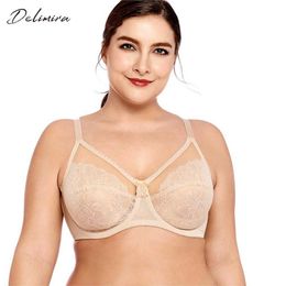 Delimira Women's Sheer Lace Unlined Full Cup Underwire Bra Full Figure Plus Size Bra 210623