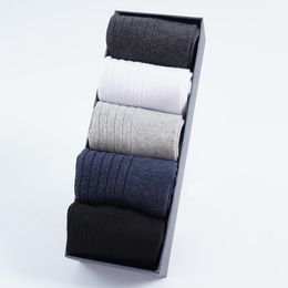 Men's Socks Autumn Spring 95% Cotton Rib Solid Colours Winter Breathable Black Long Stripe White Middle Tube Gifts