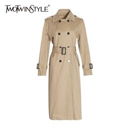 Casual Temperament Trench For Women Lapel Long Sleeve Sashes Korean Khaki Windbreakers Female Fashion Style 210524