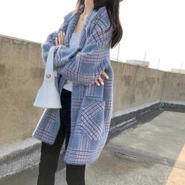 2020 New Fashion Faux Mink Fur Coats Autumn and Winter Jacket Women Loose Large Size Long Knit Cardigan Coat Female Thickening Y0829