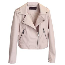 Spring Autumn Ladies Leather Jackets Women Slim Long Sleeve Pink Short Pu Coats Vintage Bikers Moto Jacket 210525