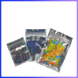 Multi-sizes Clear and Holographic Zip Lock Packing Bags 100pcs/lot Eyelash Packaging Bag Aluminium Foil Rainbow Mylar Pouches