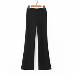 Women Summer Solid Casual Flare Pants Elasticity Slim Thin High waist Black Female Sweet Street Trousers Clothes 210513