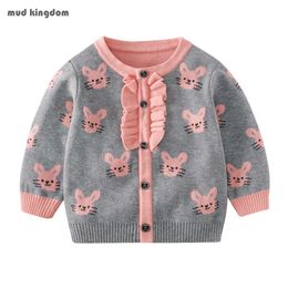 Mudkingdom Spring Baby Girls Sweater Cute Knit Clothing Cardigan Ruffle with Mouse Pattern 210615