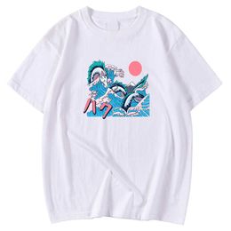 2021 Short Sleeved Male Tee Shirt Spring Summer T-Shirts Anime Spirited Away Printing Clothing Oversized Crewneck Tee Shirts Men Y0809
