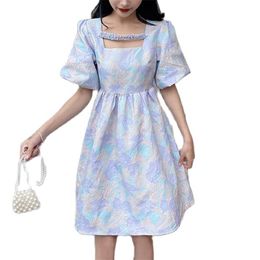 M-4XL loose sweet puff sleeve girl puffy dress plus size summer fashion women's clothing es for women 210520
