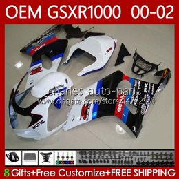 Injection mold Fairings For SUZUKI White black 1000CC GSXR-1000 GSX R1000 GSXR 1000 CC 00 01 02 Bodywork 62No.72 GSXR1000 K2 2001 2002 2002 GSX-R1000 01-02 OEM Body kit