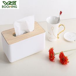 WBBOOMING Plastic+Wood Tissue Box Home Organiser Decoration Tool Modern Wooden Cover Paper with Oak Home Car Napkins Holder Case 210326