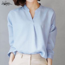 Autumn Solid Chiffon Women Shirts Office Lady Elegant Pullover Blouse Long Sleeve Plus Size Female Clothing 12379 210508
