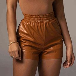 PU Leather Pockets High Waist Women Shorts 2022 Spring Black Skinny Short Pants Casual Streetwear Basic Female Trousers Y220311