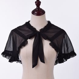 Lolita Girls JSK Dress White Black Mini Cape for Summer Shoulder Short Chiffon Cloak Women