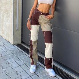 Warm Hip-hop punk pants High Waist Pants autumn winter street jeans wear trousers Contrast patchwork female Tight pencil pant Tr