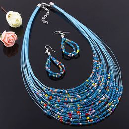 jewelry stock Canada - African Acrylic Beads Necklace Sets Bohemia Style Multicolor Earrings Women Fashion Statement Multilayer Jewelry Set In Stock