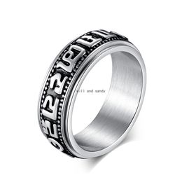 Retro Stainless Steel Rotatable Ring band finger letter scriptures Rotating Relieving Pressure Spinner Rings for Men Women Fashion Jewellery will and sandy