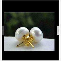 -Enorme AAA 9-10 mm aretes de perlas blancas marinas naturales mar del sur 14k
