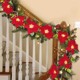 10 Lights Christmas Decorations Garland Red Flower Fruit Light String Xmas Tree Stairs Ornaments Christmas Home Decor Supplies 211104