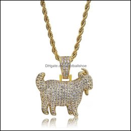 Pendant Necklaces & Pendants Jewelry Topgrillz Shiny Trendy Goat Animal Necklace Charms For Men Women Gold Sier Color Cubic Zircon Hip Hop G