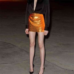 HIGH STREET est Designer Skirt Women's Drape Glitter Sequined Mini 210521