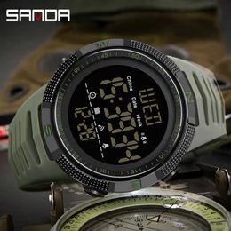 SANDA Luxury Fashion Digital Watch Men Shockproof Waterproof Dual Wristwatch Count Down Alarm Clock Mens Watches 50M Waterproof G1022